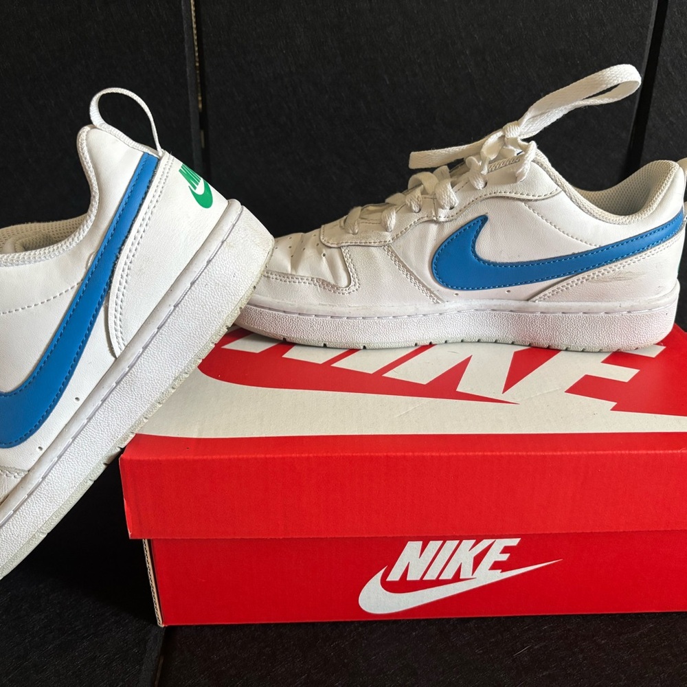 Nike Kids White Sneakers with Blue Swoosh